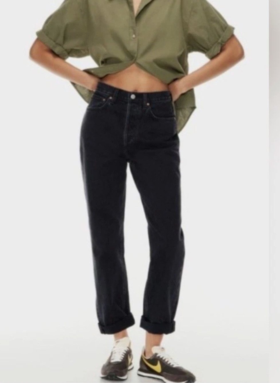 Aritzia Denim Forum Black 90's Boyfriend High Loose Jeans 26 Button Fly 28 x 29